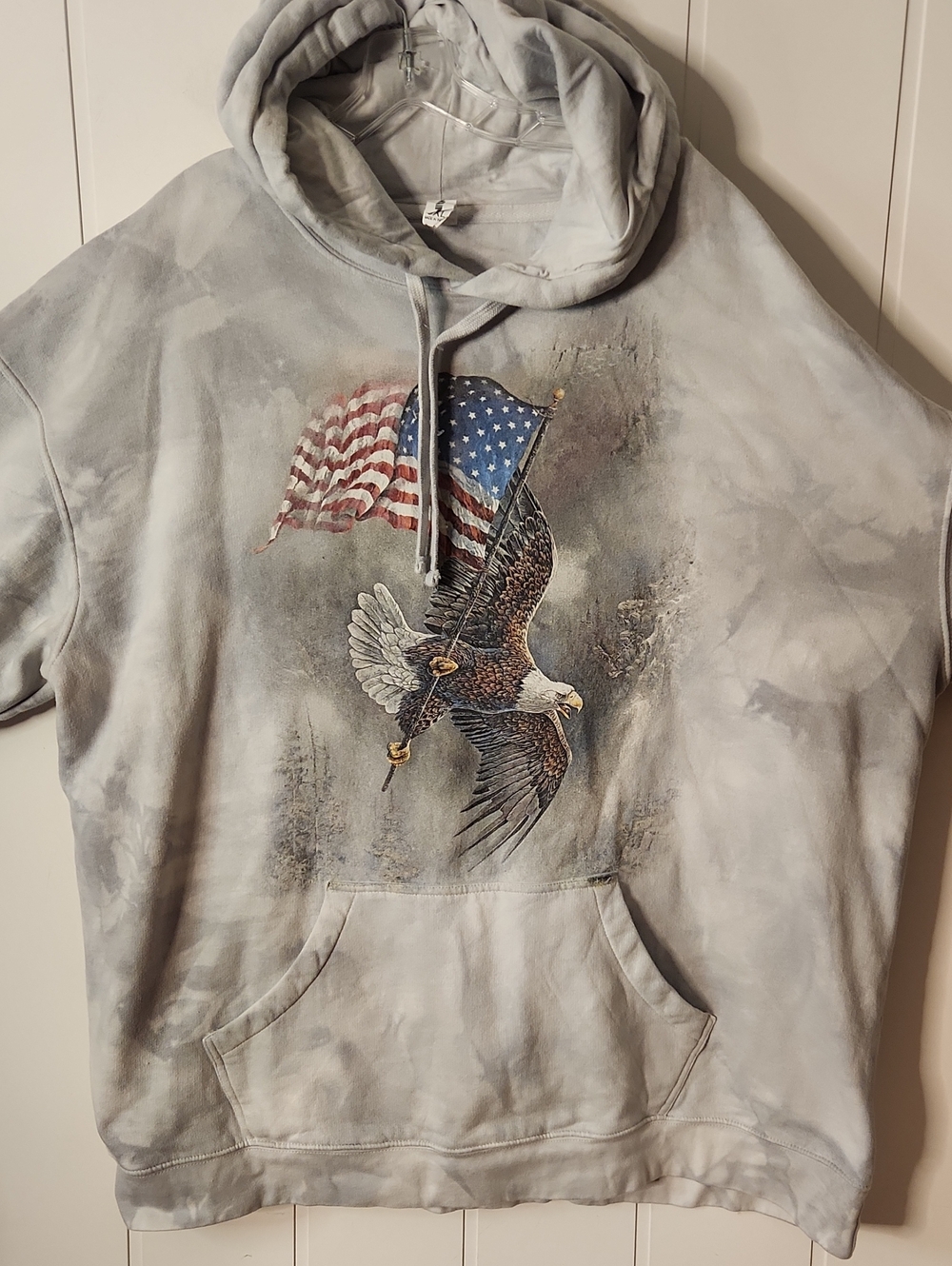 The Mountain Gray Tie-Dye Hoodie w/Eagle and American Flag Graphic Oversized